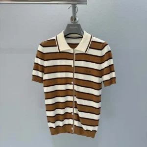Prada Women Short-sleeved Striped Cotton Cardigan