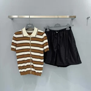 Prada Women Short-sleeved Striped Cotton Cardigan