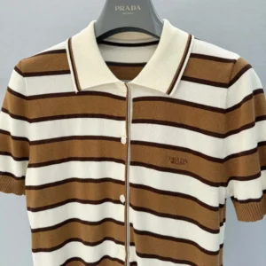 Prada Women Short-sleeved Striped Cotton Cardigan