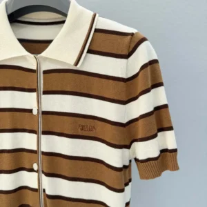 Prada Women Short-sleeved Striped Cotton Cardigan