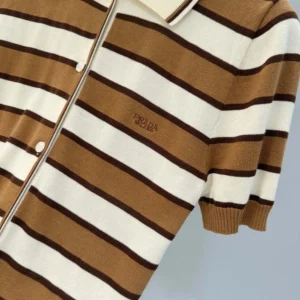 Prada Women Short-sleeved Striped Cotton Cardigan