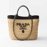 Prada Women Small Crochet and Leather Tote Bag 1BG5002M2Q