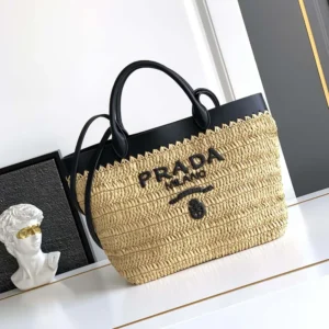 Prada Women Small Crochet and Leather Tote Bag 1BG5002M2Q