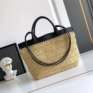 Prada Women Small Crochet and Leather Tote Bag 1BG5002M2Q