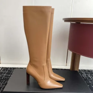 Saint Laurent YSL Women Francoise Boots In Smooth Leather-Brown