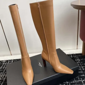Saint Laurent YSL Women Francoise Boots In Smooth Leather-Brown