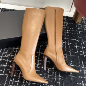 Saint Laurent YSL Women Francoise Boots In Smooth Leather-Brown
