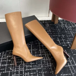 Saint Laurent YSL Women Francoise Boots In Smooth Leather-Brown