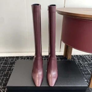 Saint Laurent YSL Women Francoise Boots In Smooth Leather-Maroon