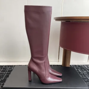 Saint Laurent YSL Women Francoise Boots In Smooth Leather-Maroon