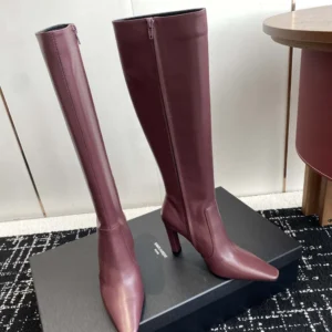Saint Laurent YSL Women Francoise Boots In Smooth Leather-Maroon