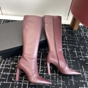 Saint Laurent YSL Women Francoise Boots In Smooth Leather-Maroon