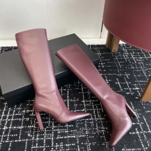 Saint Laurent YSL Women Francoise Boots In Smooth Leather-Maroon
