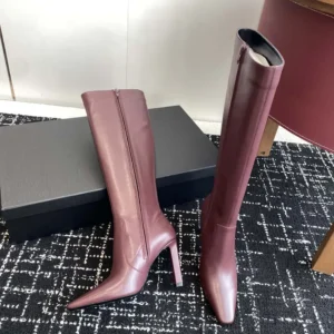 Saint Laurent YSL Women Francoise Boots In Smooth Leather-Maroon