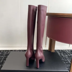 Saint Laurent YSL Women Francoise Boots In Smooth Leather-Maroon