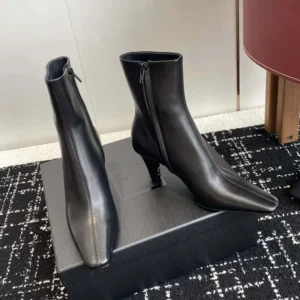 Saint Laurent YSL Women Jill Booties In Smooth Leather-Black