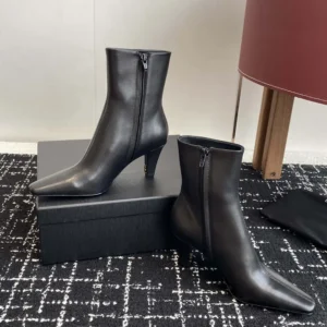 Saint Laurent YSL Women Jill Booties In Smooth Leather-Black