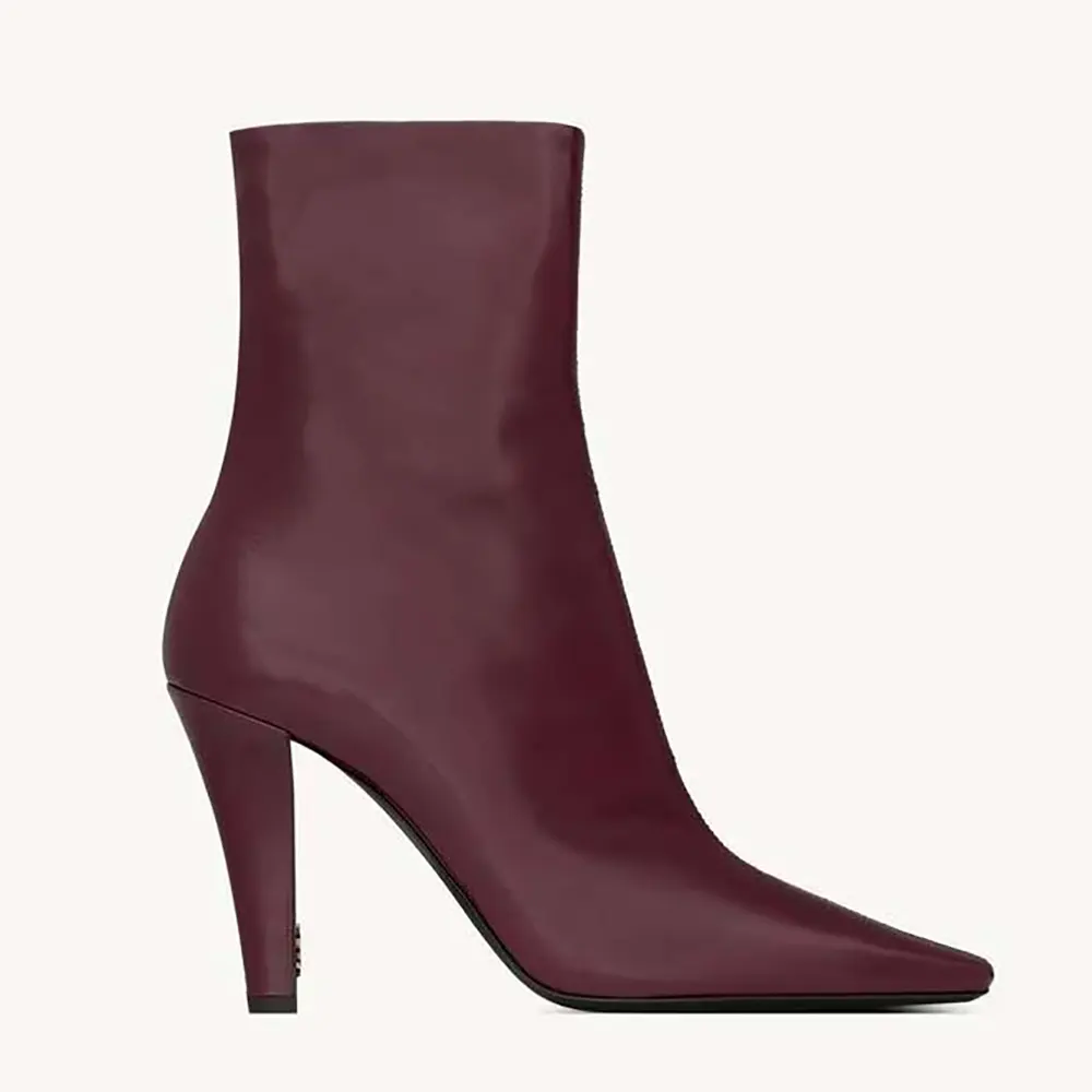 Saint Laurent YSL Women Jill Booties In Smooth Leather-Maroon 1 Saint Laurent YSL Women Jill Booties In Smooth Leather-Maroon