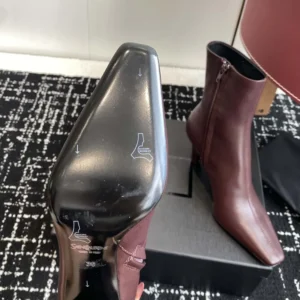 Saint Laurent YSL Women Jill Booties In Smooth Leather-Maroon