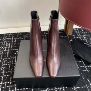 Saint Laurent YSL Women Jill Booties In Smooth Leather-Maroon