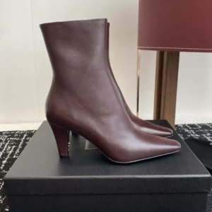 Saint Laurent YSL Women Jill Booties In Smooth Leather-Maroon