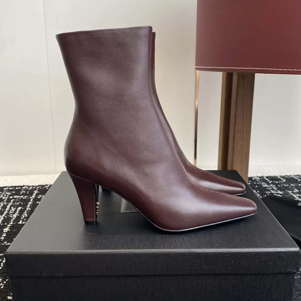 Saint Laurent YSL Women Jill Booties In Smooth Leather-Maroon 7 Saint Laurent YSL Women Jill Booties In Smooth Leather-Maroon