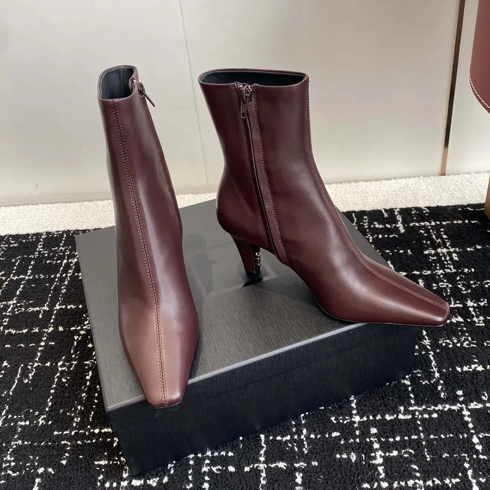 Saint Laurent YSL Women Jill Booties In Smooth Leather-Maroon 5 Saint Laurent YSL Women Jill Booties In Smooth Leather-Maroon