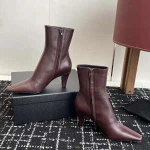 Saint Laurent YSL Women Jill Booties In Smooth Leather-Maroon
