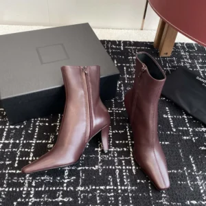 Saint Laurent YSL Women Jill Booties In Smooth Leather-Maroon