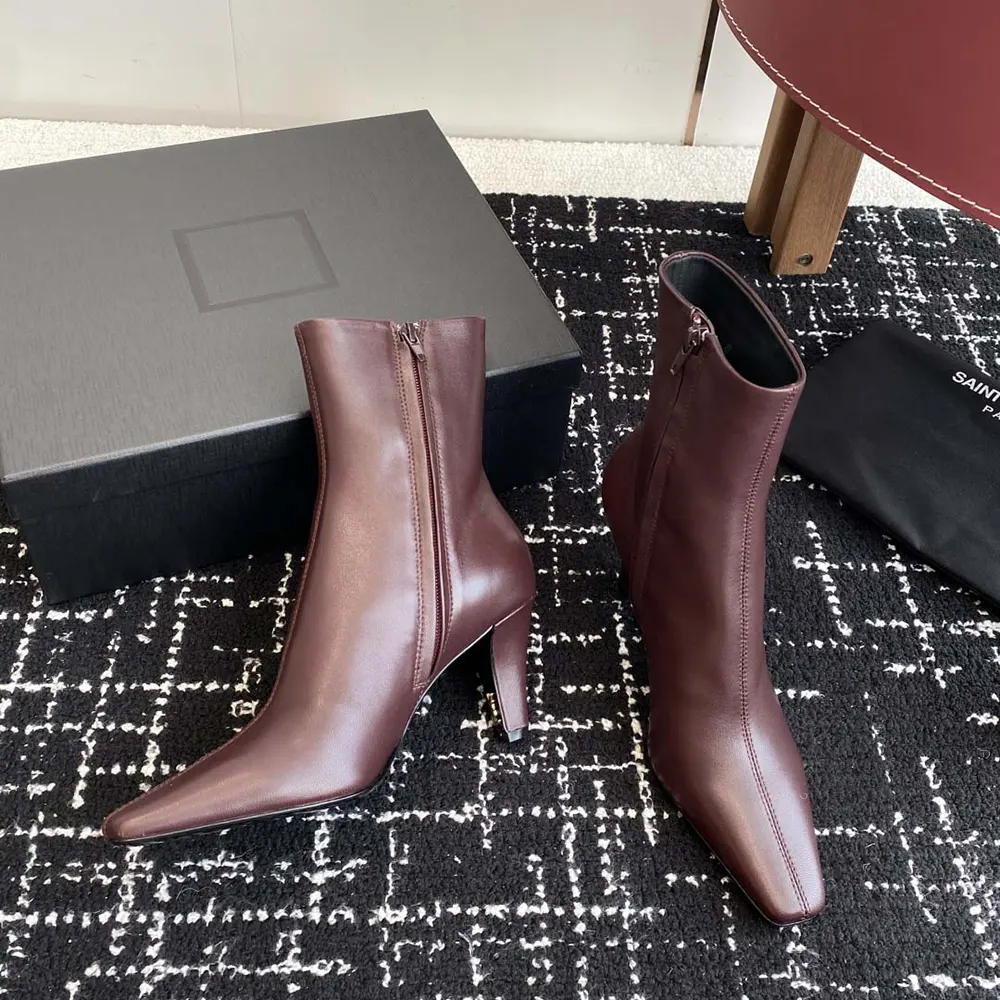 Saint Laurent YSL Women Jill Booties In Smooth Leather-Maroon 3 Saint Laurent YSL Women Jill Booties In Smooth Leather-Maroon