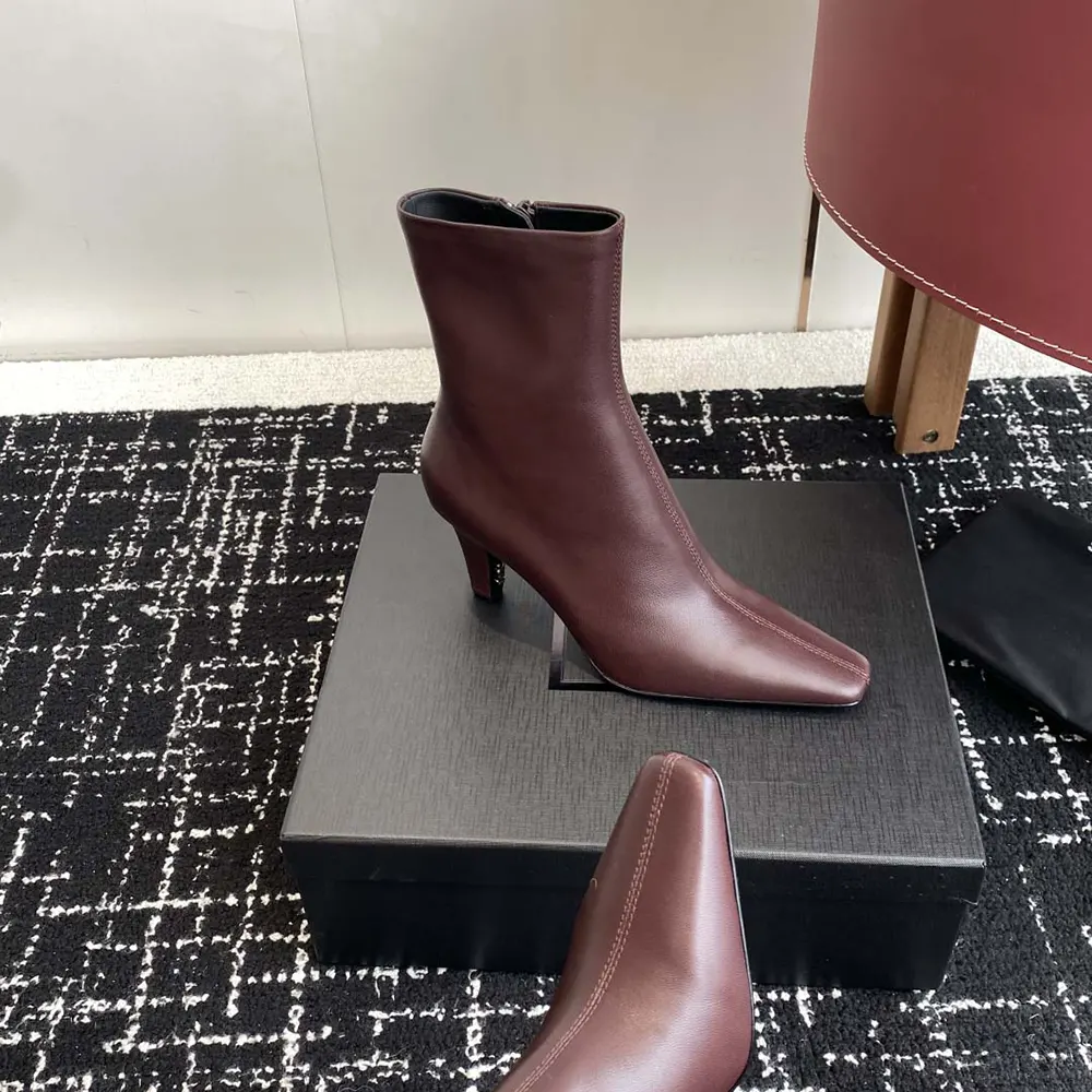 Saint Laurent YSL Women Jill Booties In Smooth Leather-Maroon 8 Saint Laurent YSL Women Jill Booties In Smooth Leather-Maroon