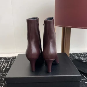Saint Laurent YSL Women Jill Booties In Smooth Leather-Maroon