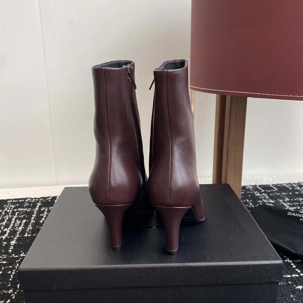Saint Laurent YSL Women Jill Booties In Smooth Leather-Maroon 9 Saint Laurent YSL Women Jill Booties In Smooth Leather-Maroon