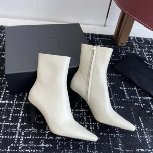 Saint Laurent YSL Women Jill Booties In Smooth Leather-White