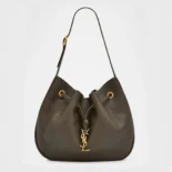 Saint Laurent YSL Women Paris VII Small Hobo in Grained Leather-Dark Green