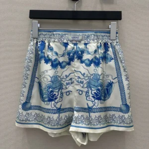 Versace Women Underwater Barocco Cotton Shorts-Blue 1020416