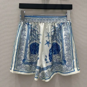 Versace Women Underwater Barocco Cotton Shorts-Blue 1020416