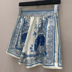 Versace Women Underwater Barocco Cotton Shorts-Blue 1020416