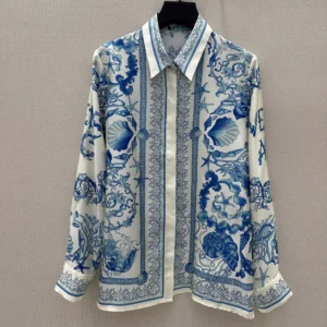 Versace Women Underwater Barocco Crêpe Fitted Shirt 1020959