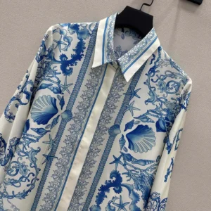 Versace Women Underwater Barocco Crêpe Fitted Shirt 1020959