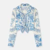Versace Women Underwater Barocco Knotted Crop Cotton Shirt 1020307