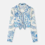 Versace Women Underwater Barocco Knotted Crop Cotton Shirt 1020307
