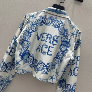 Versace Women Underwater Barocco Knotted Crop Cotton Shirt 1020307