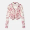 Versace Women Underwater Barocco Knotted Crop Silk Shirt 1020307