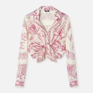 Versace Women Underwater Barocco Knotted Crop Silk Shirt 1020307