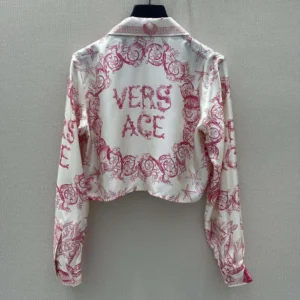 Versace Women Underwater Barocco Knotted Crop Silk Shirt 1020307