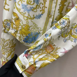 Versace Women Underwater Barocco Knotted Crop Silk Shirt-Yellow 1020307