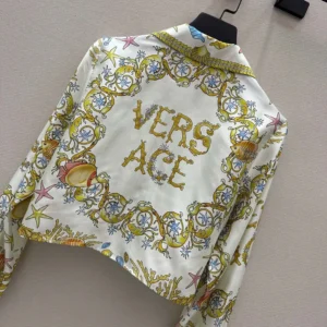 Versace Women Underwater Barocco Knotted Crop Silk Shirt-Yellow 1020307
