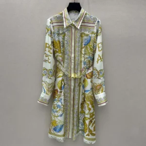 Versace Women Underwater Barocco Silk Midi Shirt Dress 1018933