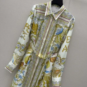 Versace Women Underwater Barocco Silk Midi Shirt Dress 1018933